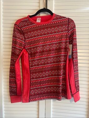 Kari Traa NWT Red Geometric Long-Sleeve Performance Top